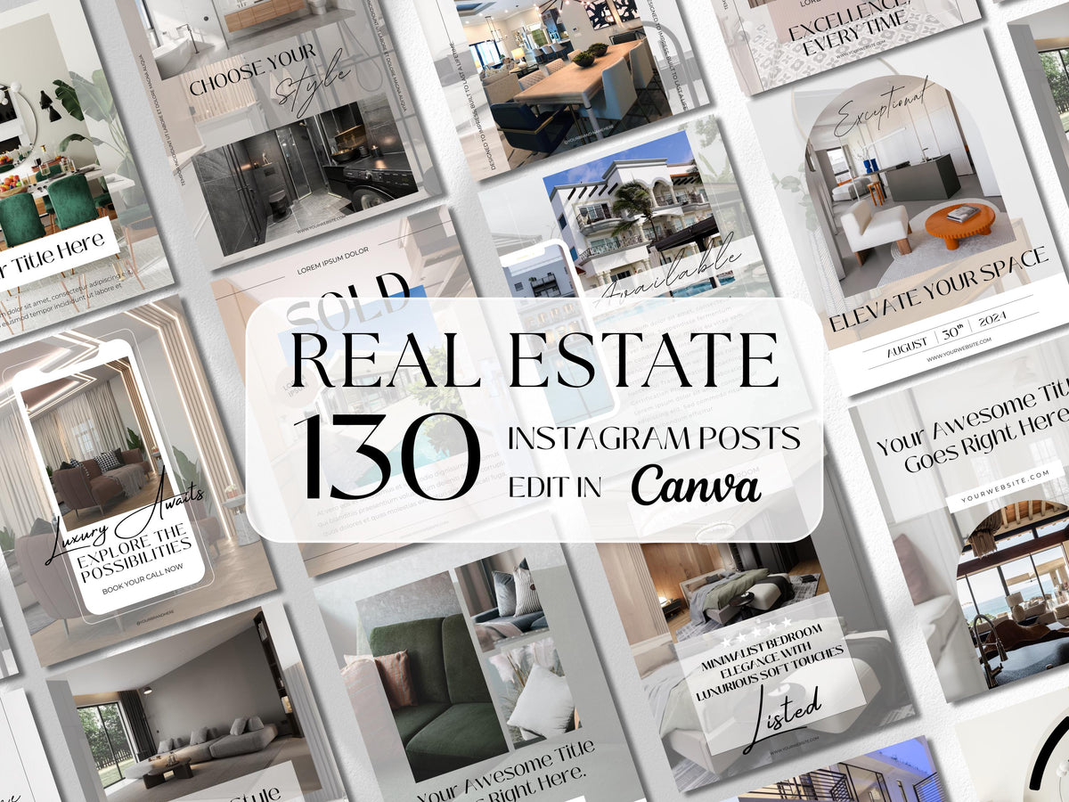 Luxury Real Estate Instagram Templates: Canva Realtor Marketing (Digital Download)