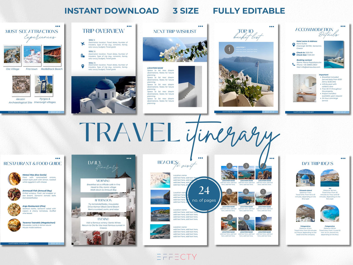 Editable Travel Itinerary Template: Canva Trip Planner (Digital Download)