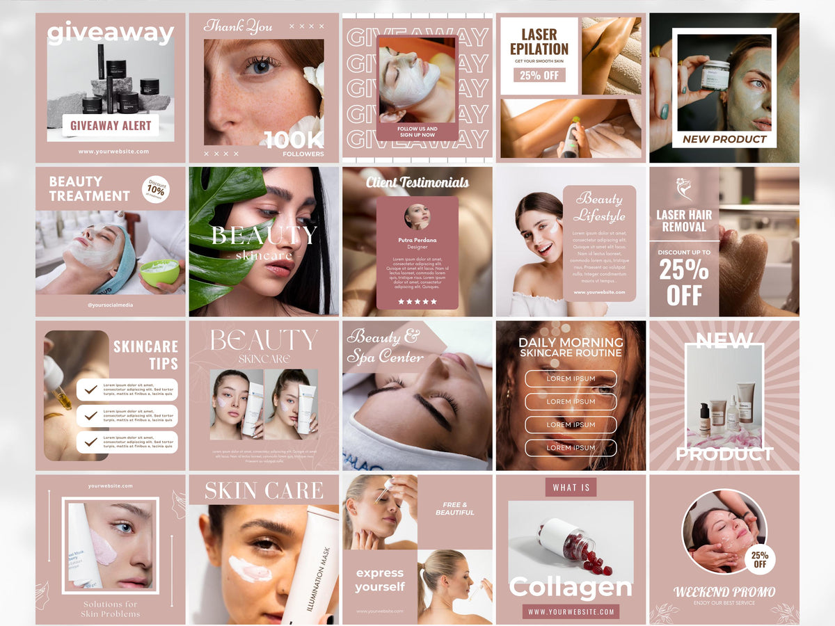 Skincare Social Media Templates for Canva Instagram Posts Beauty Skincare Content Creator Esthetician Marketing