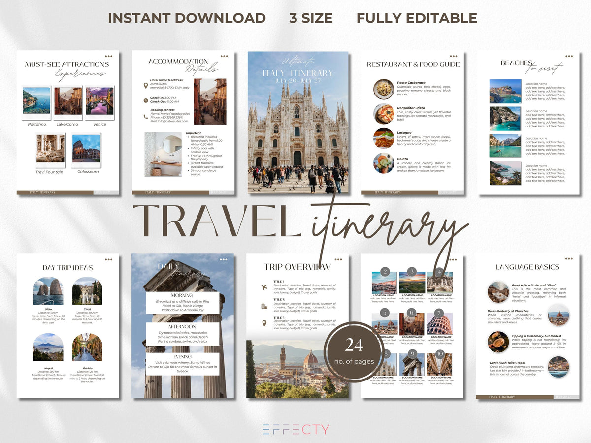 Editable Travel Itinerary Template: Canva Trip Planner (Digital Download