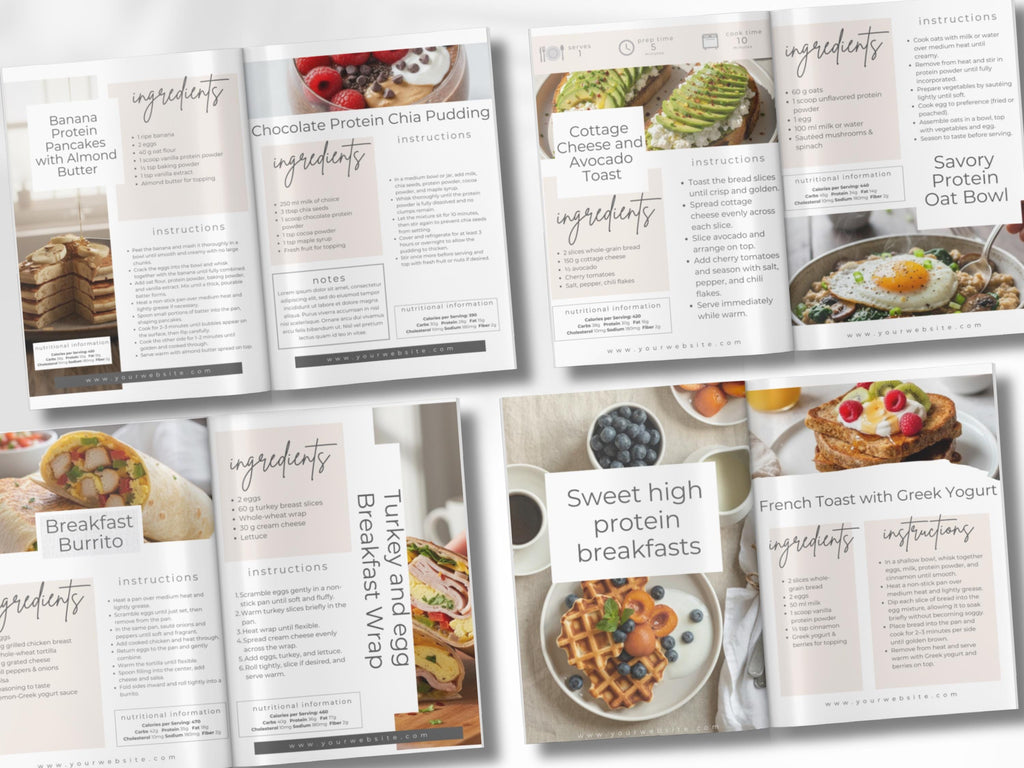 Cookbook Recipe Ebook Template for Fitness Coaches & Content Creators, 25 Page Canva Cookbook with Nutrition Info