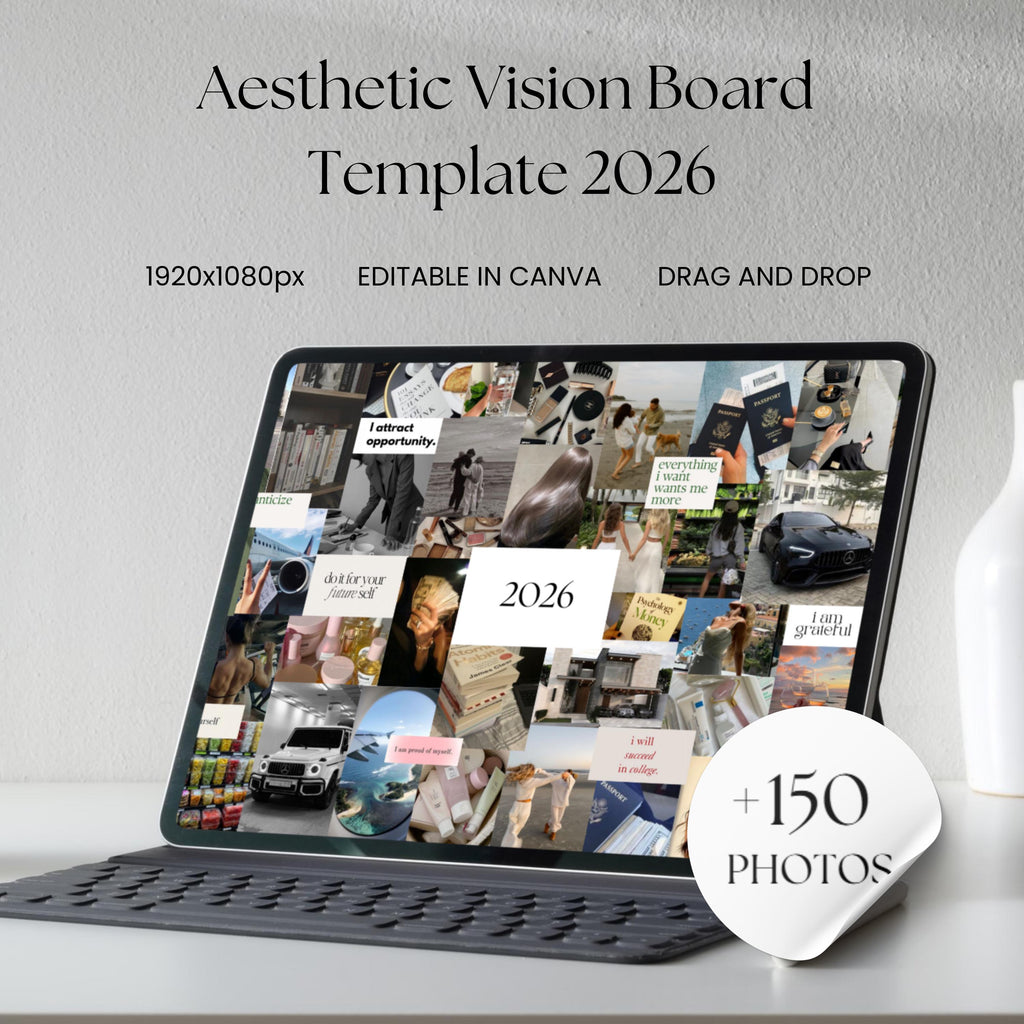 2026 Vision Board Template: Editable Canva Mood Board (Digital Download)