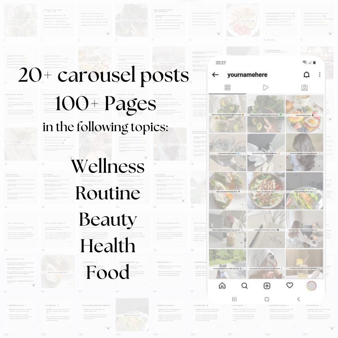 Health & Wellness Social Media Carousel Templates: Canva Editable (Digital Download)