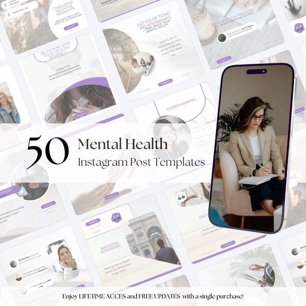 Mental Health Instagram Templates: Wellness & Psychology Posts (Canva Editable)