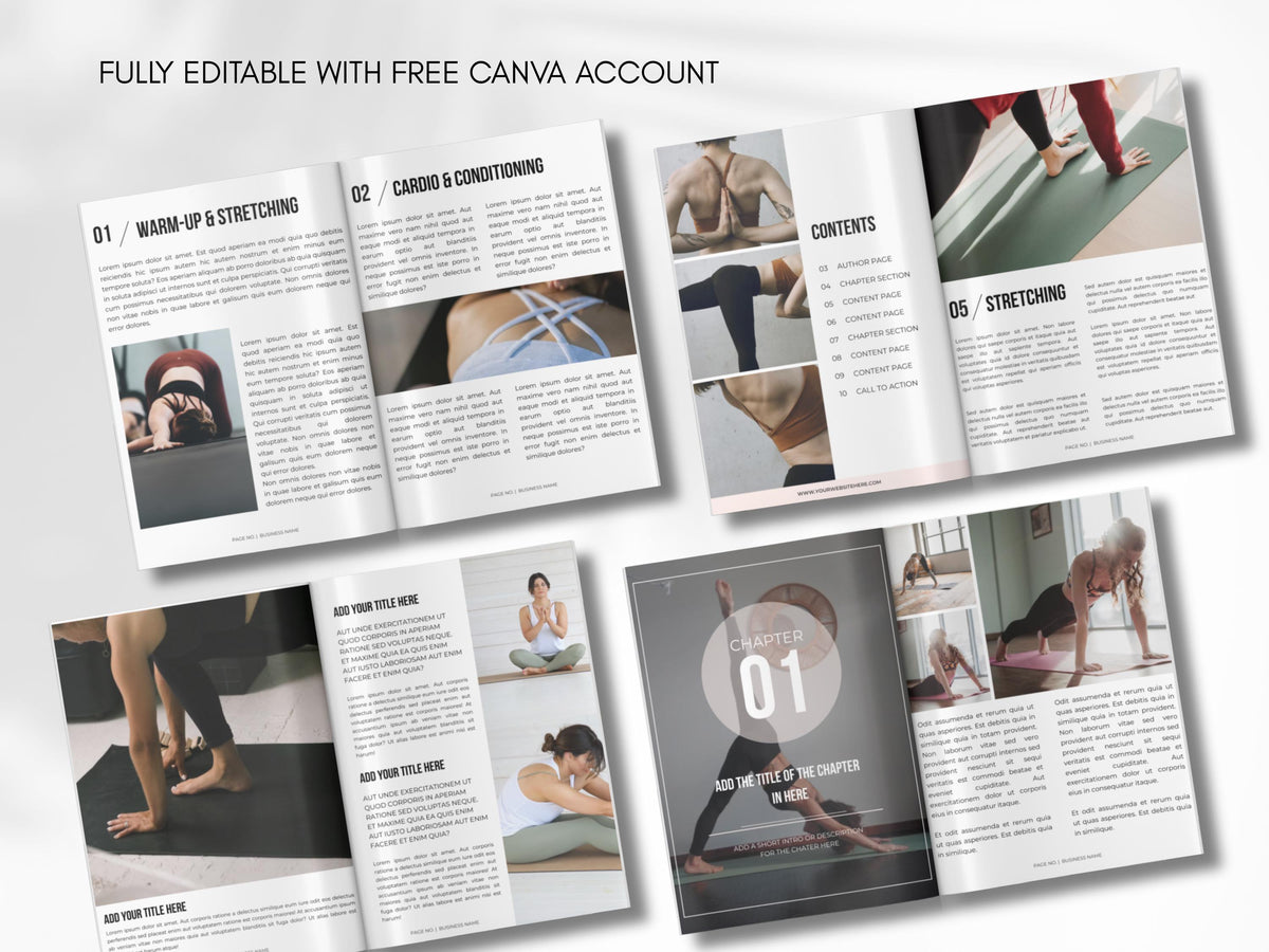 Yoga Ebook Template 70-Page Canva Fitness Yoga Coach Workbook Template Workout Personal Training Nutrition Coach