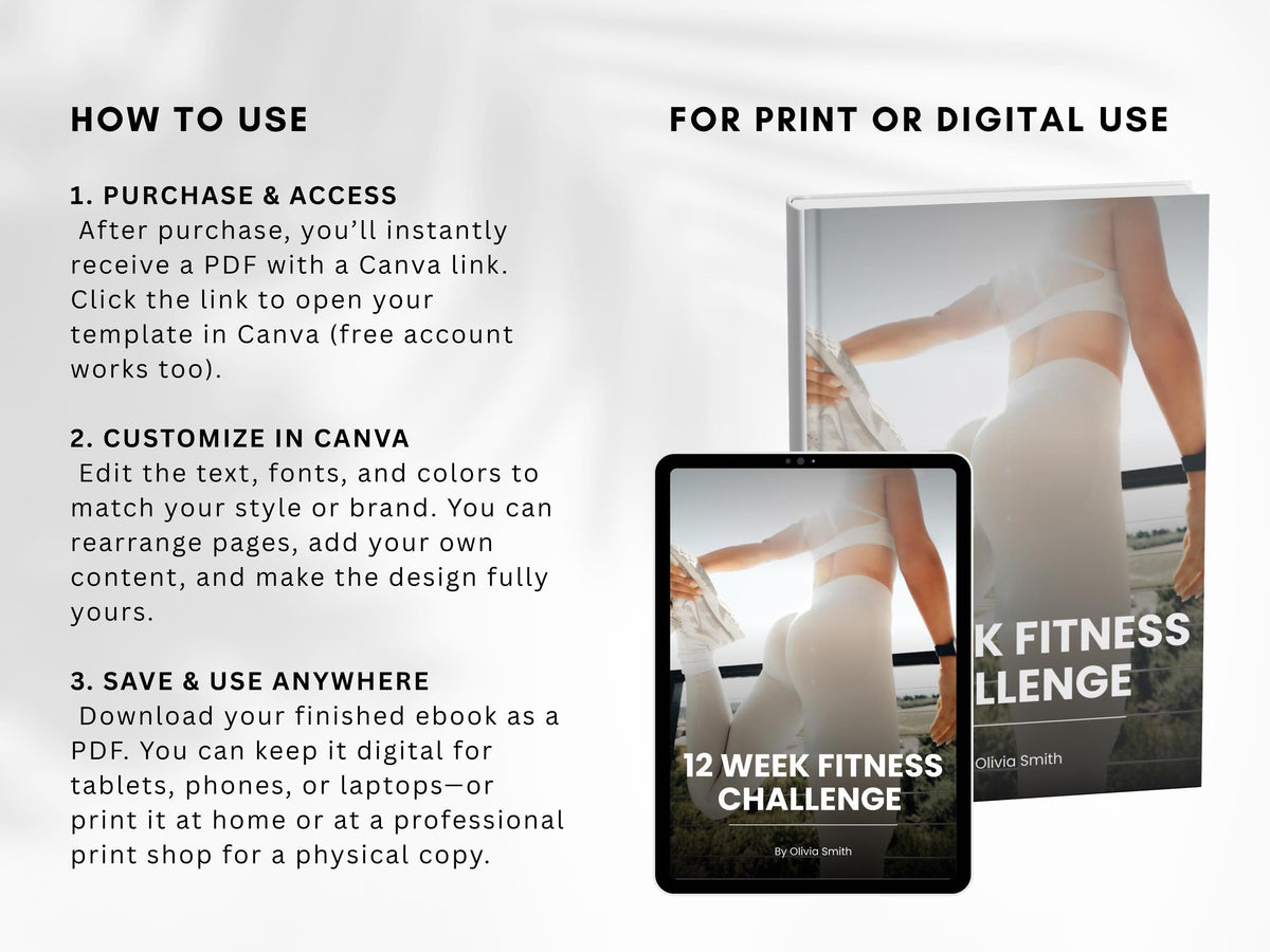 Fitness Ebook Template: 70-Page Canva Workbook for Coaches (Digital Download)