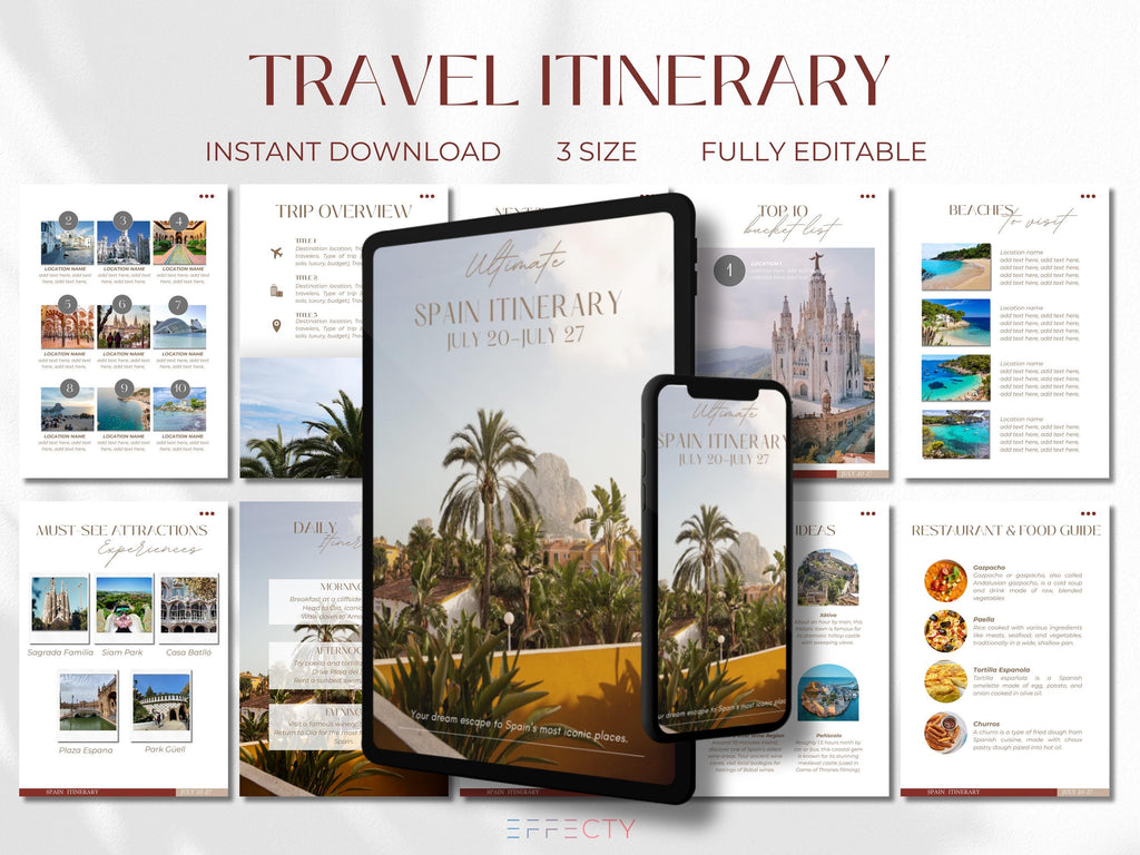 Editable Travel Itinerary Template: Customizable Trip Planner (Canva PDF)
