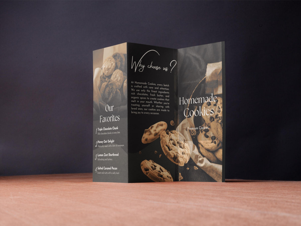 Cookie Business Brochure Template Canva Bakery Menu Price List Pastry Shop Flyer Editable Double-Sided Brochure