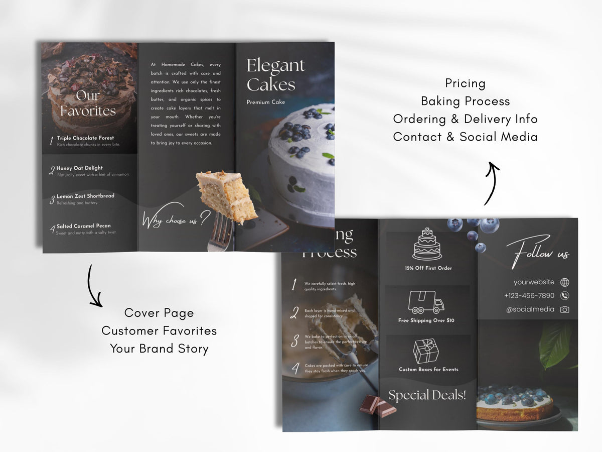 Cake Business Brochure Template Canva Bakery Menu Price List Pastry Shop Flyer Editable Double-Sided Brochure