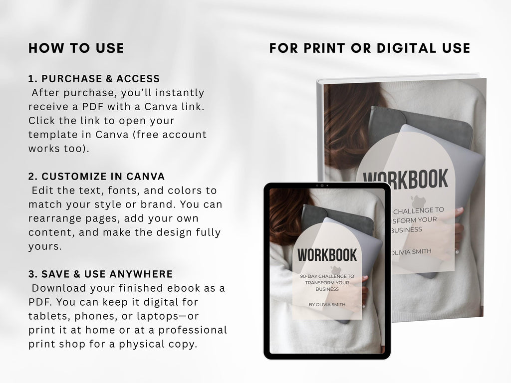 Business Ebook Template: 60-Page Editable Canva Workbook for Coaches (Digital Download)