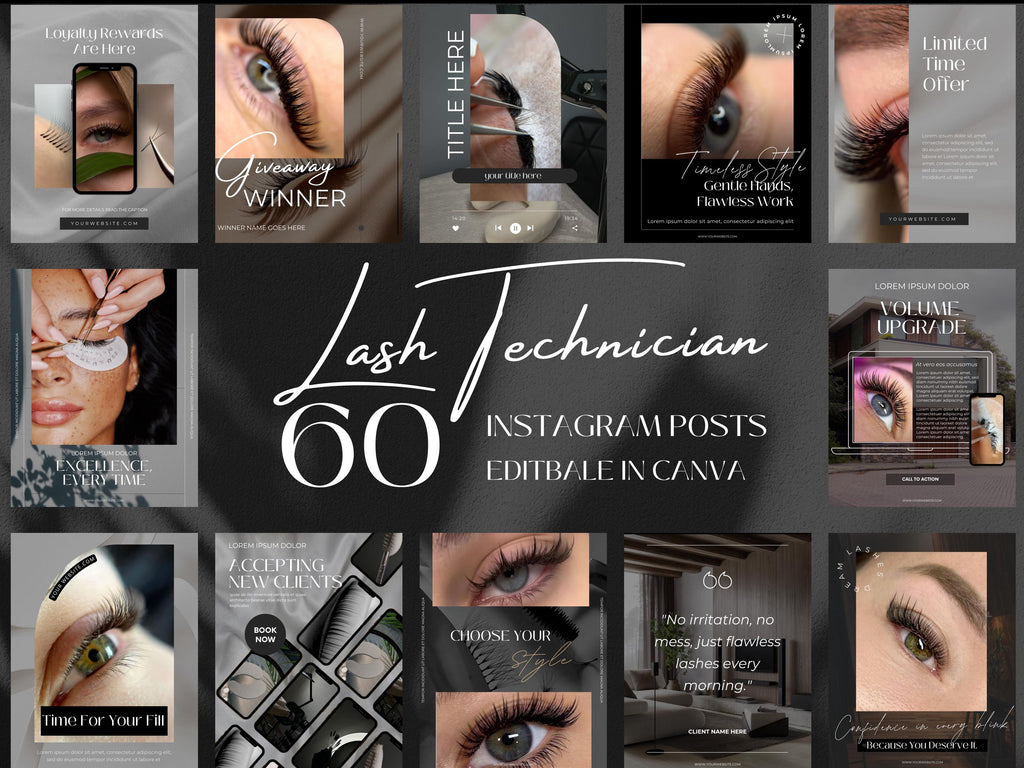 Lash Tech Instagram Post Templates: Editable Canva Social Media