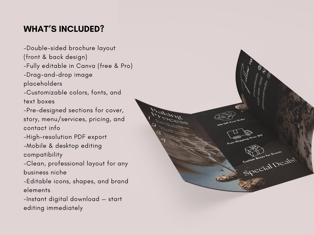 Cookie Business Brochure Template Canva Bakery Menu Price List Pastry Shop Flyer Editable Double-Sided Brochure