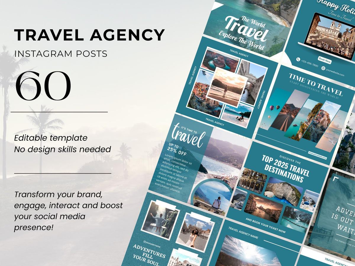 Travel Social Media Template: 60 Canva Posts for Bloggers (Digital Download)