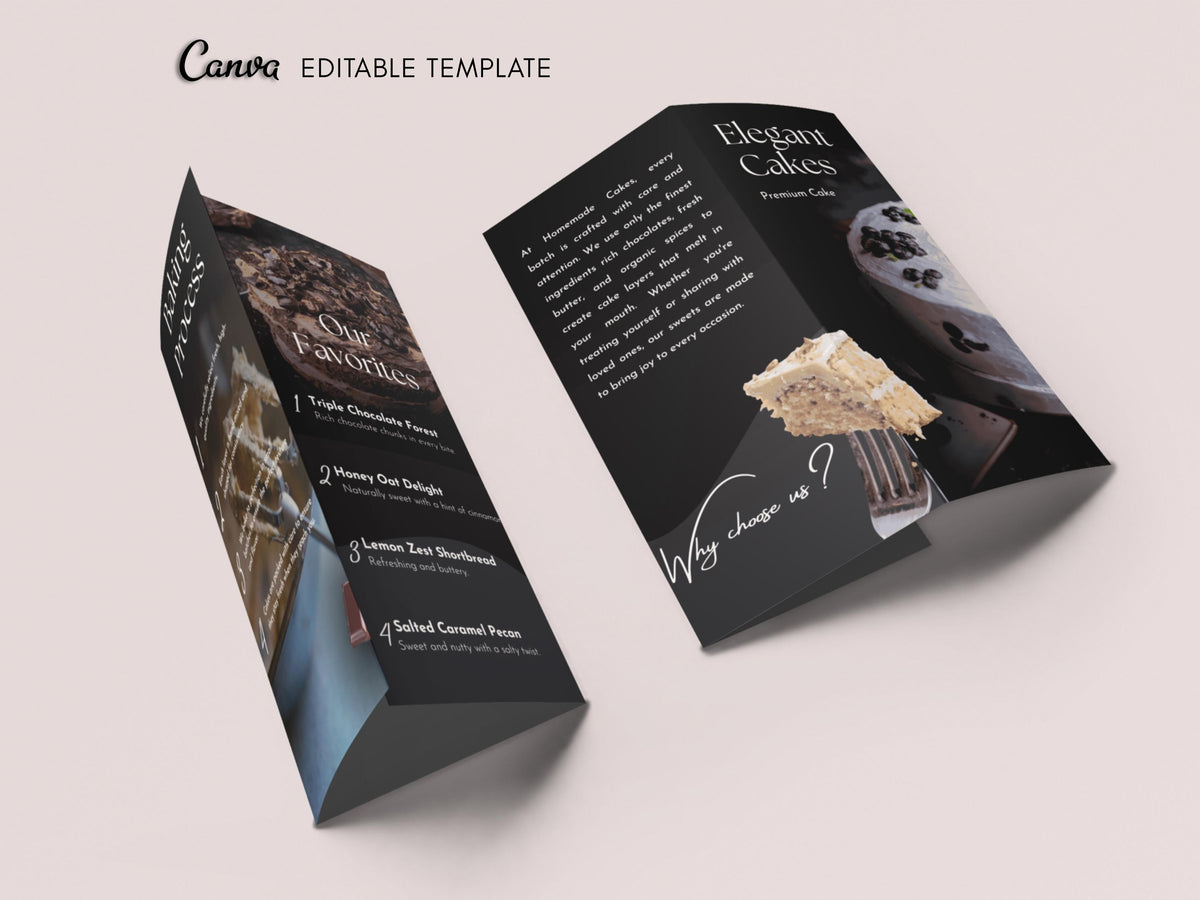 Cake Business Brochure Template Canva Bakery Menu Price List Pastry Shop Flyer Editable Double-Sided Brochure