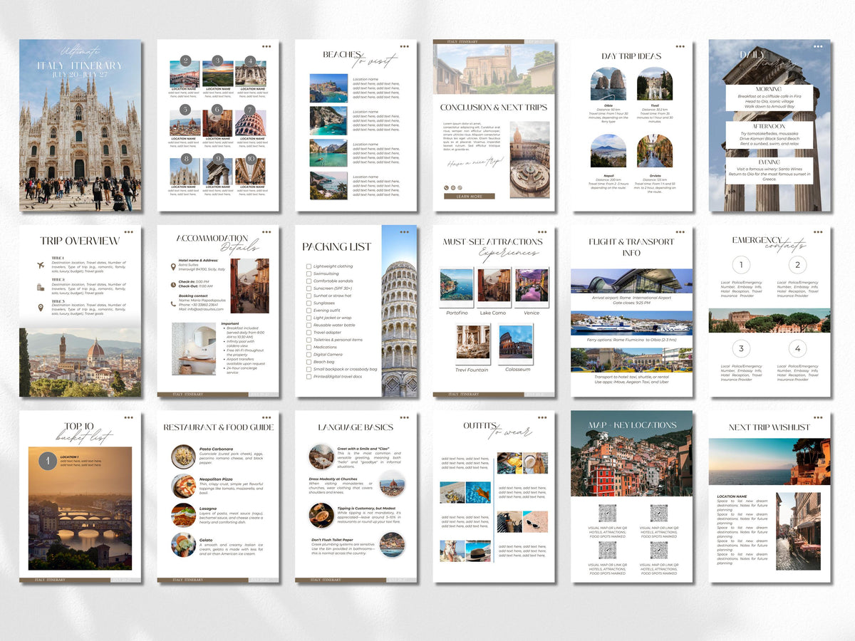 Editable Travel Itinerary Template: Canva Trip Planner (Digital Download