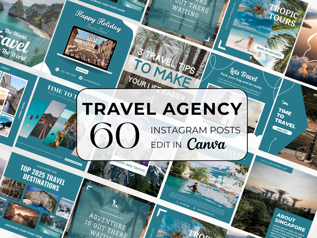 Travel Social Media Template: 60 Canva Posts for Bloggers (Digital Download)