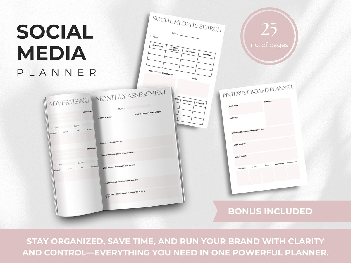 Social Media Marketing Planner: Content Calendar, Business Strategy (Canva Editable Digital Download)