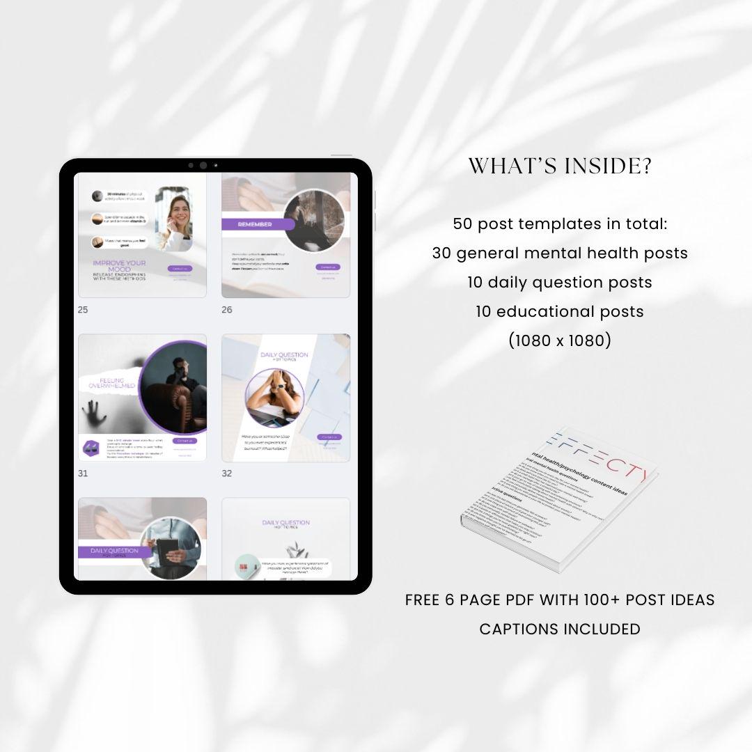 Mental Health Instagram Templates: Wellness & Psychology Posts (Canva Editable)