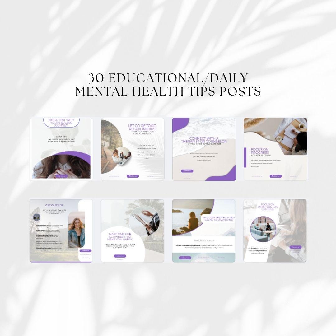 Mental Health Instagram Templates: Wellness & Psychology Posts (Canva Editable)