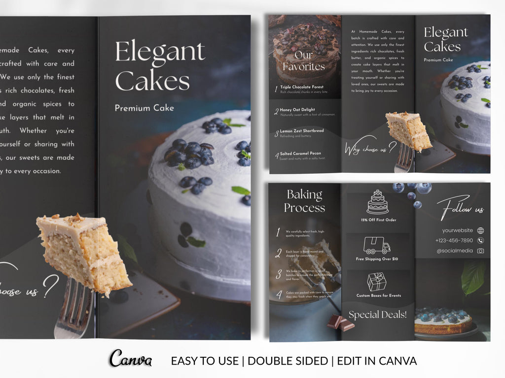 Cake Business Brochure Template Canva Bakery Menu Price List Pastry Shop Flyer Editable Double-Sided Brochure