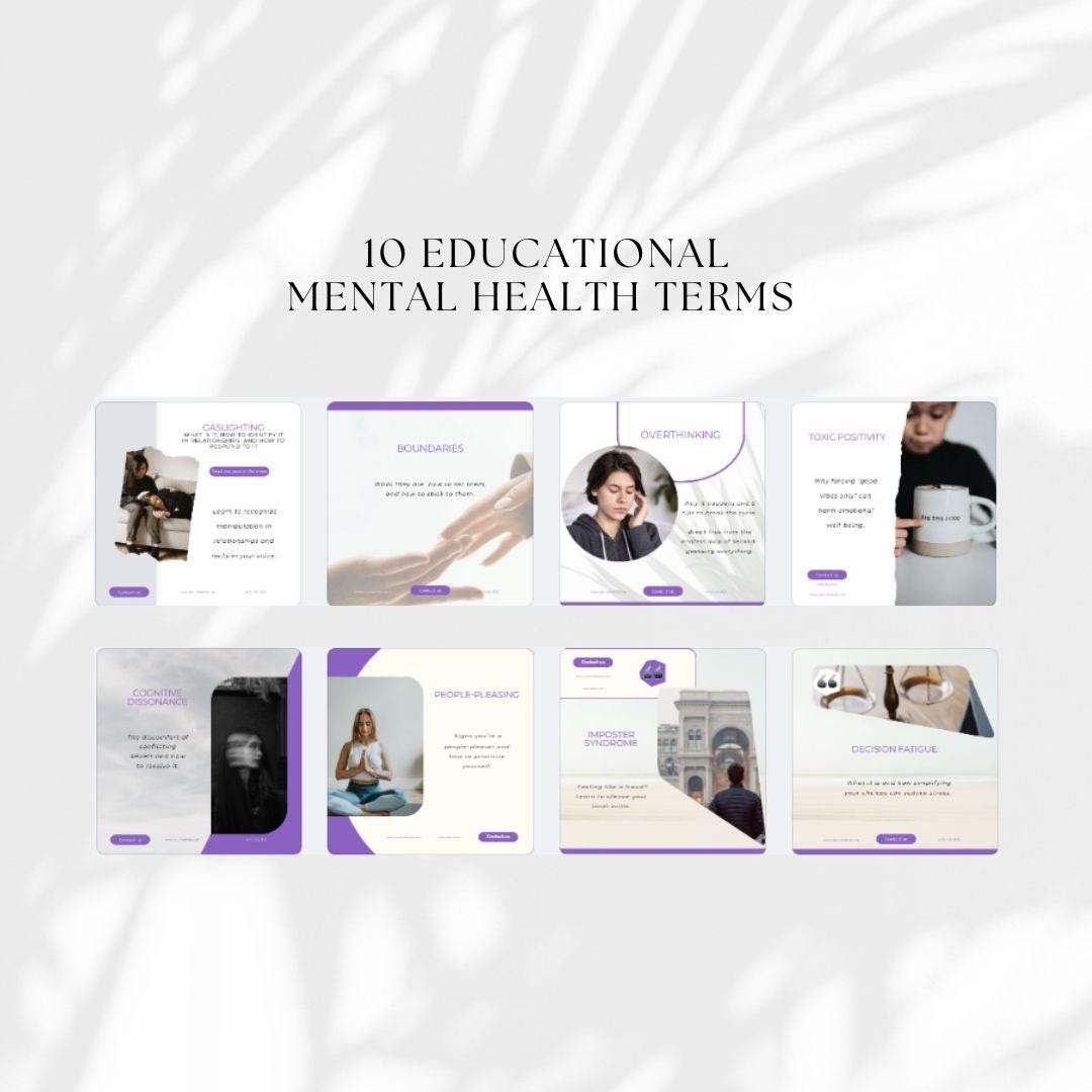Mental Health Instagram Templates: Wellness & Psychology Posts (Canva Editable)