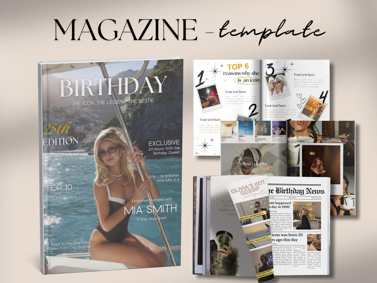 Personalized Magazine Template for Best Friend Customizable Magazine Cover Design Editable Fashion eBook Birthday Magazine Template Cover