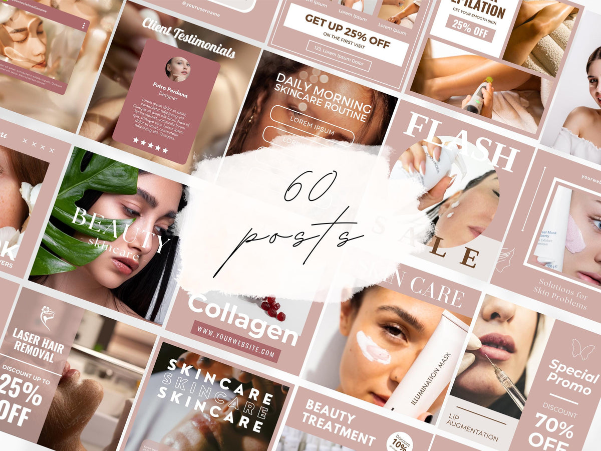 Skincare Social Media Templates for Canva Instagram Posts Beauty Skincare Content Creator Esthetician Marketing