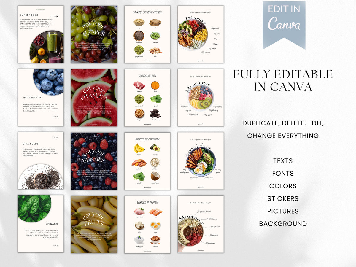Nutritionist Instagram Post Templates: Editable Food Social Media (Digital Download)