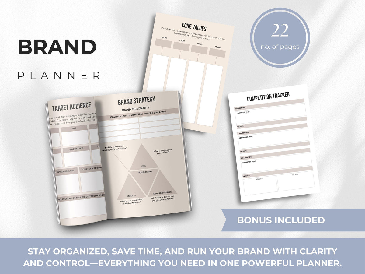 Brand Strategy Planner: Business Branding Workbook Canva Template (Digital Download)