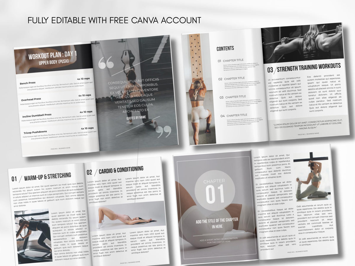 Fitness Ebook Template: 70-Page Canva Workbook for Coaches (Digital Download)