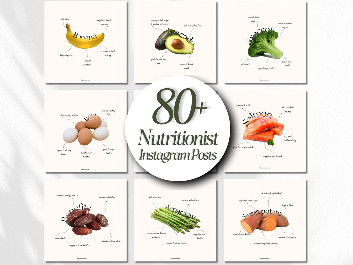 Nutritionist Instagram Post Templates: Food & Wellness (Canva Editable)