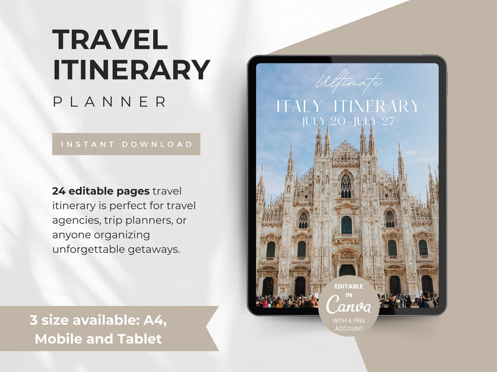 Editable Travel Itinerary Template: Canva Trip Planner (Digital Download