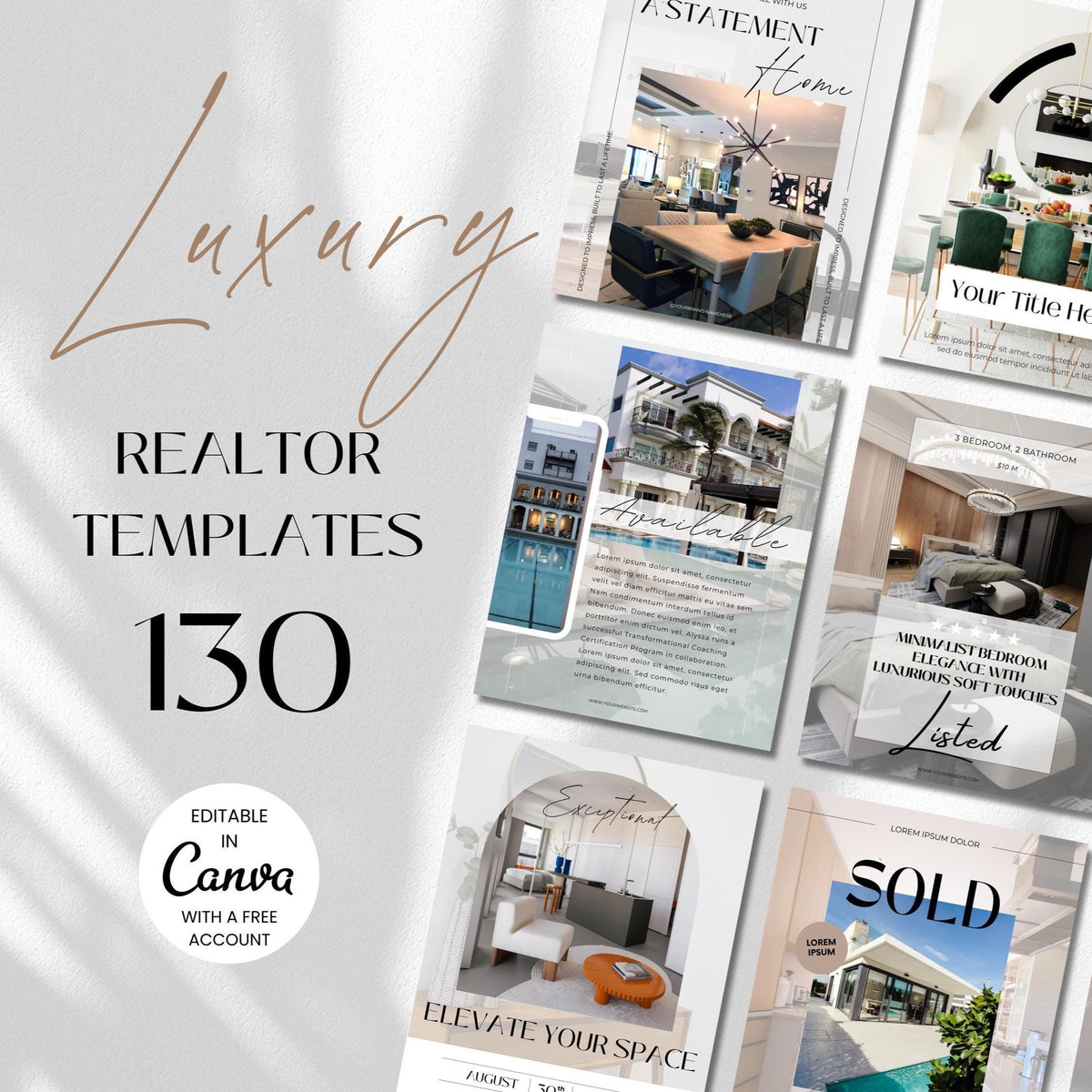 Luxury Real Estate Instagram Templates: Canva Realtor Marketing (Digital Download)