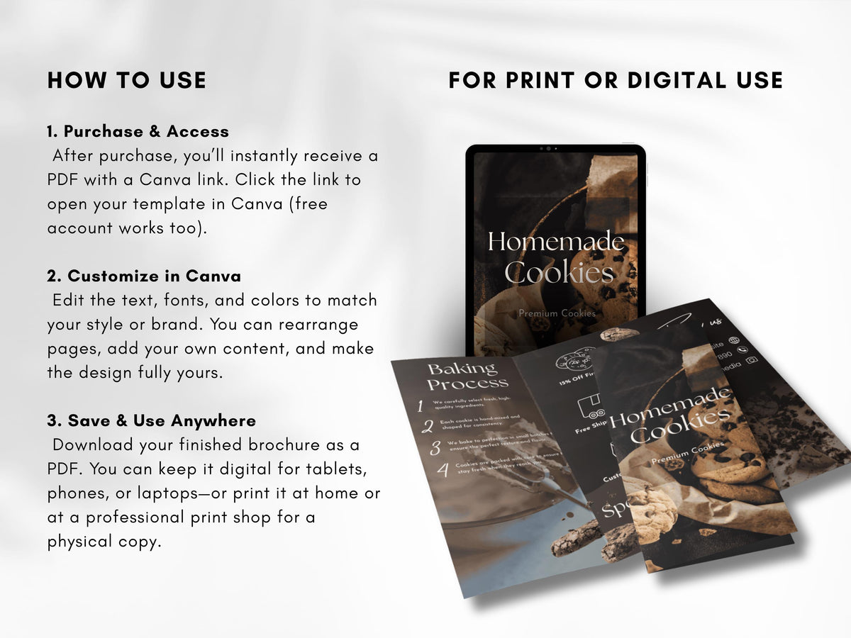 Cookie Business Brochure Template Canva Bakery Menu Price List Pastry Shop Flyer Editable Double-Sided Brochure