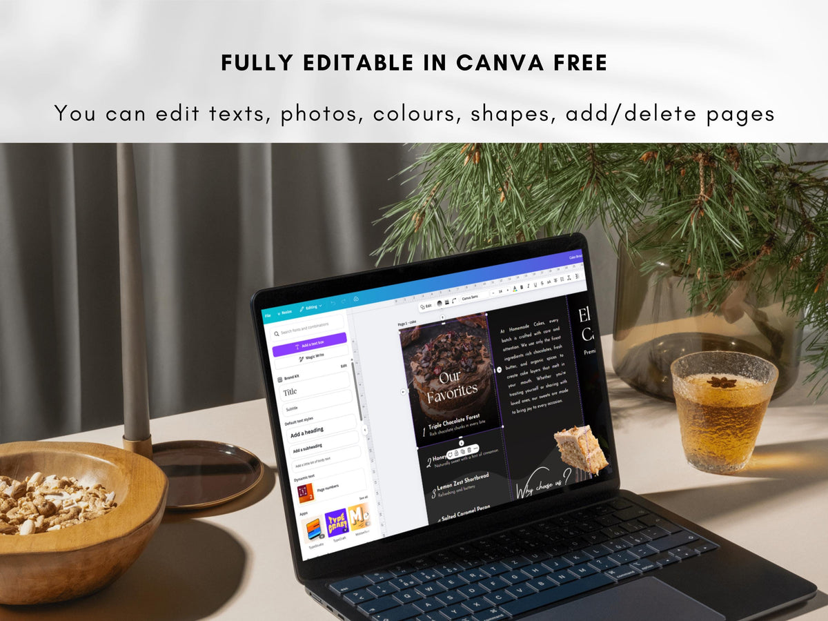 Cake Business Brochure Template Canva Bakery Menu Price List Pastry Shop Flyer Editable Double-Sided Brochure