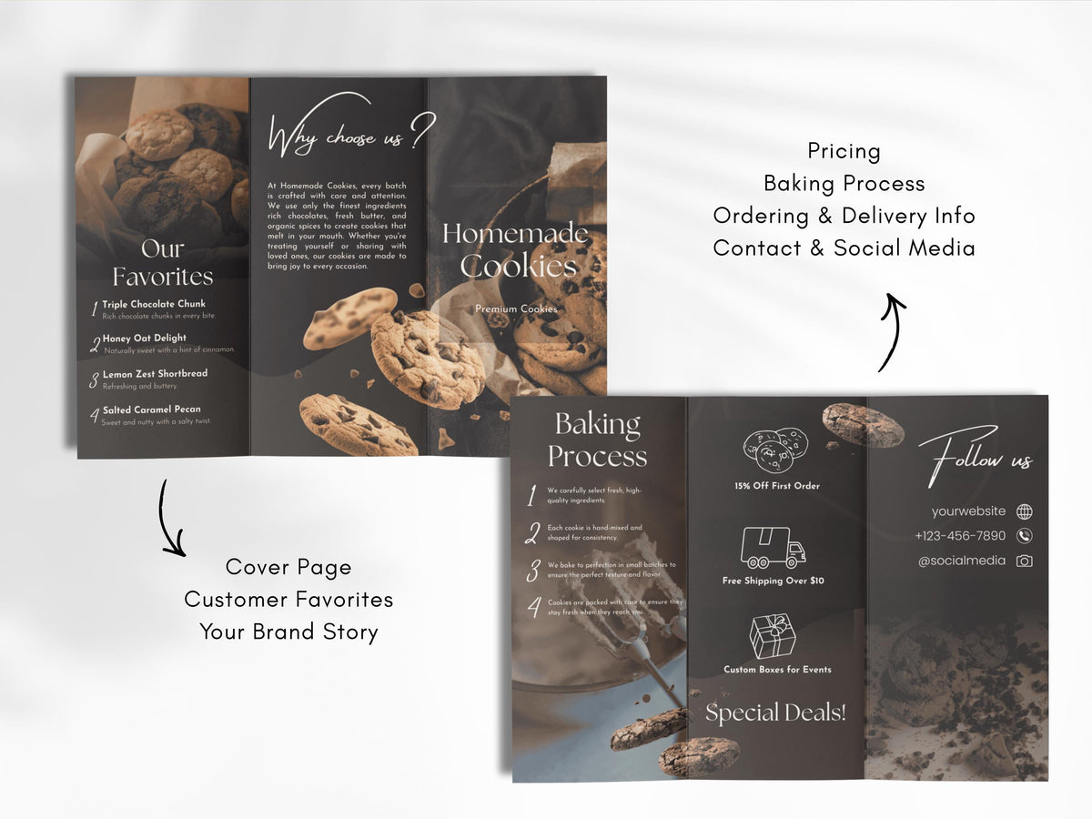 Cookie Business Brochure Template Canva Bakery Menu Price List Pastry Shop Flyer Editable Double-Sided Brochure