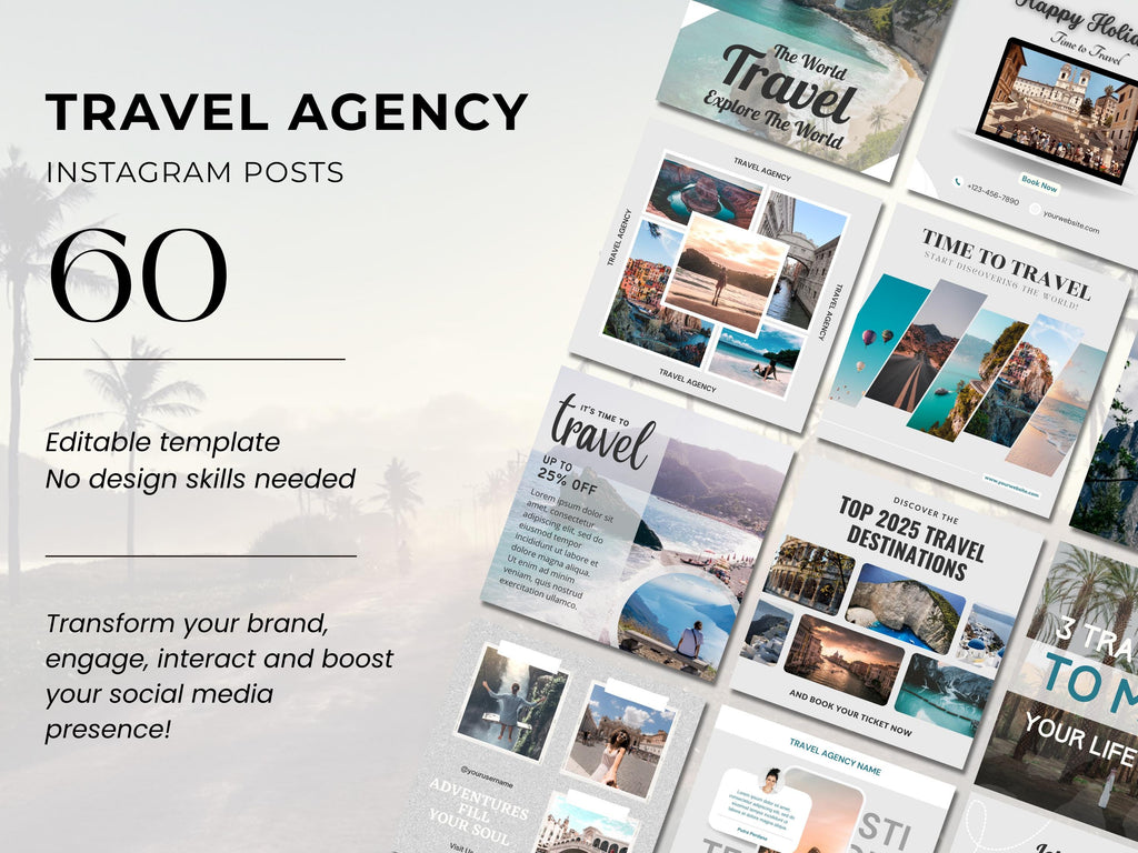 Travel Social Media Template: 60 Canva Instagram Posts (Digital Download)