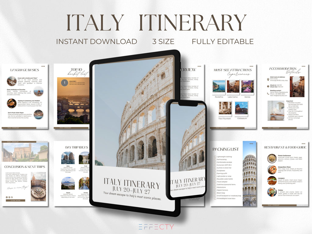 Editable Travel Itinerary Template: Canva Trip Planner (Digital Download