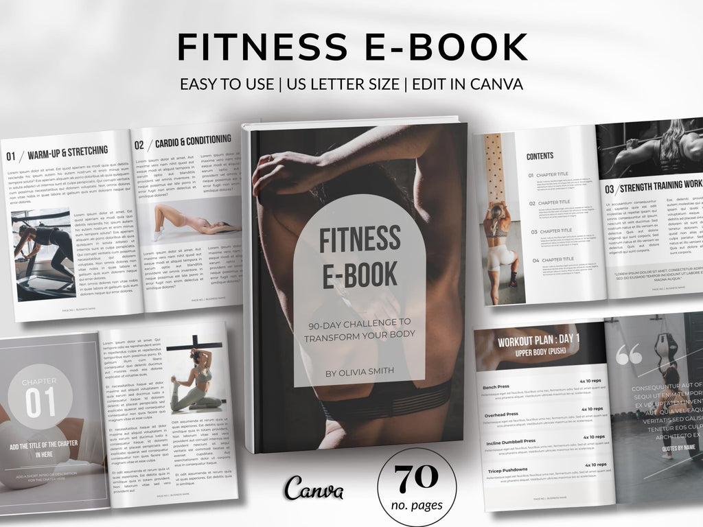 Fitness Ebook Template: 70-Page Canva Workbook for Coaches (Digital Download)
