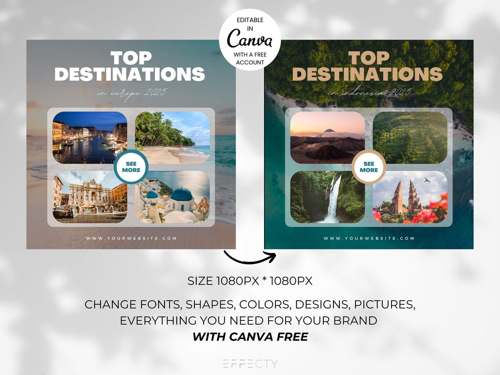 Travel Social Media Template: 60 Canva Instagram Posts (Digital Download)