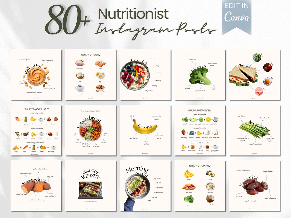 Nutritionist Instagram Post Templates: Editable Food Social Media (Digital Download)